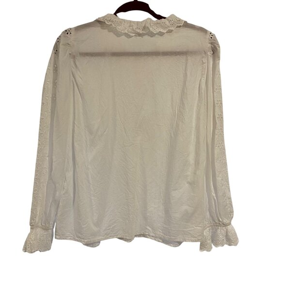 J. Crew Eyelet-Trim Ruffle Button Up White Shirt Size M - Picture 7 of 9
